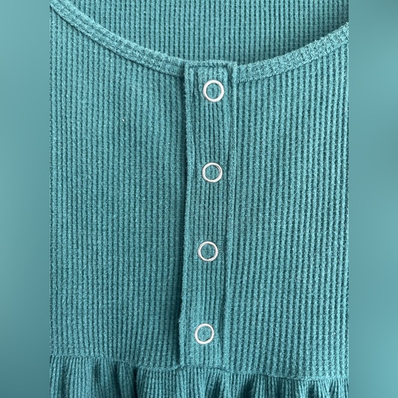 Wild Fable Long Sleeve Dark Green Knit Ruffle Trim Mini Dress - Picture 5 of 6